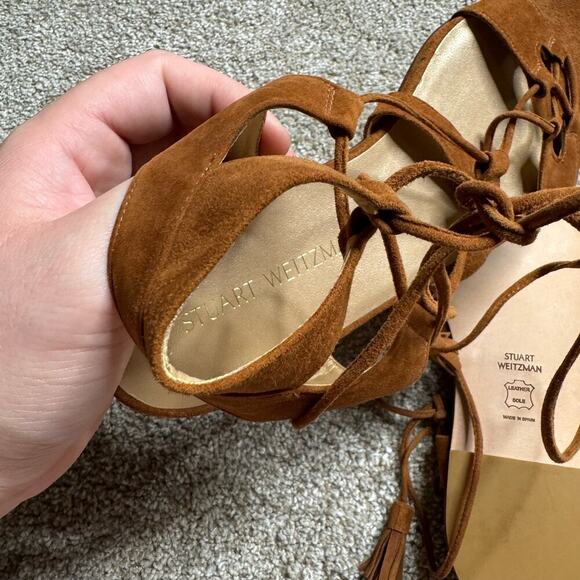 STUART WEITZMAN ROMANFLAT TIE STRAPPY GLADIATOR AMARETTO SUEDE SANDAL SZ 10 NEW - Picture 7 of 8